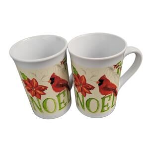 Royal Norfolk Coffee Cups Noel Christmas Holiday with a Cardinal Design Set of 2